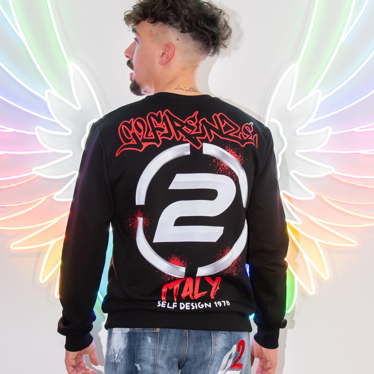 Felpa nera logo rosso gigante g2 firenze