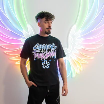 T shirt nera graffiti uomo comme des fuckdown